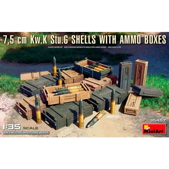MiniArt 35457 1/35 7.5 cm Kw.K Stu.G Shells with Ammo Boxes - Scenics & Diorama