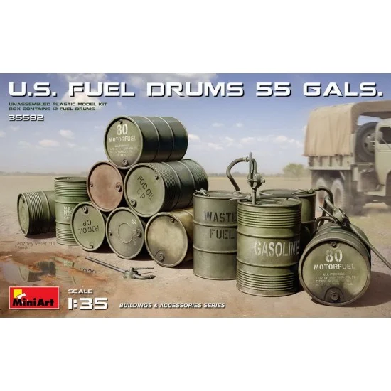 MiniArt 35592 1/35 US Fuel Drums 55 Gallons (12pcs) - Scenics & Diorama
