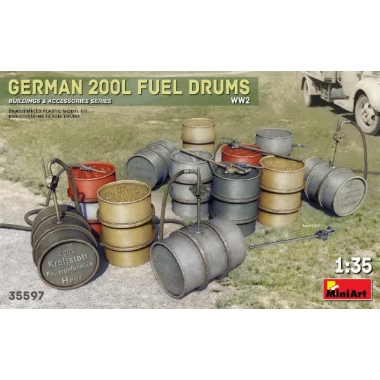 MiniArt 35597 1/35 WWII German 200l Fuel Drums - Scenics & Diorama