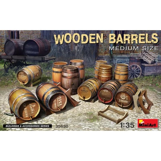 MiniArt 35630 1/35 Wooden Barrels #Medium Size (12pcs) - Scenics & Diorama