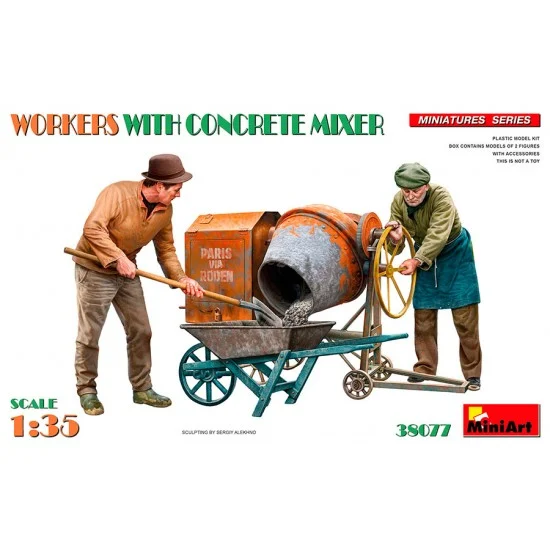 MiniArt 38077 1/35 Classic Concrete Mixer with 2 Workers - Model Figures