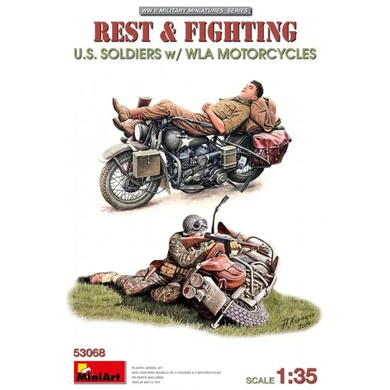 MiniArt 53068 1/35 Rest and Fighting - US Soldiers with WLA Motorcycles (2 figures and 2 bikes)