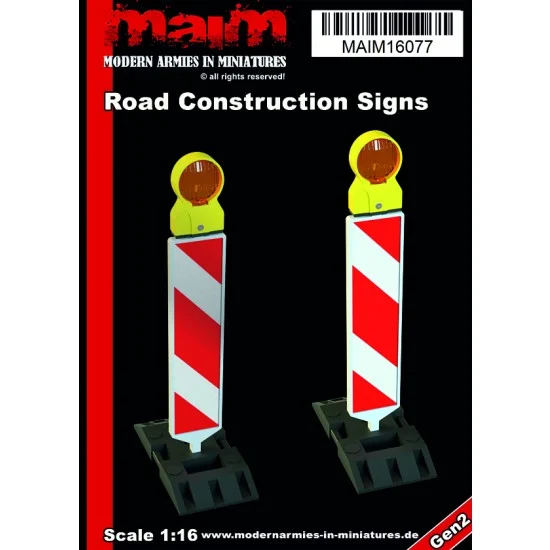 MAiM 16077 1/16 Road Construction Signs #Red Markings (2pcs, resin) - Scenics & Diorama
