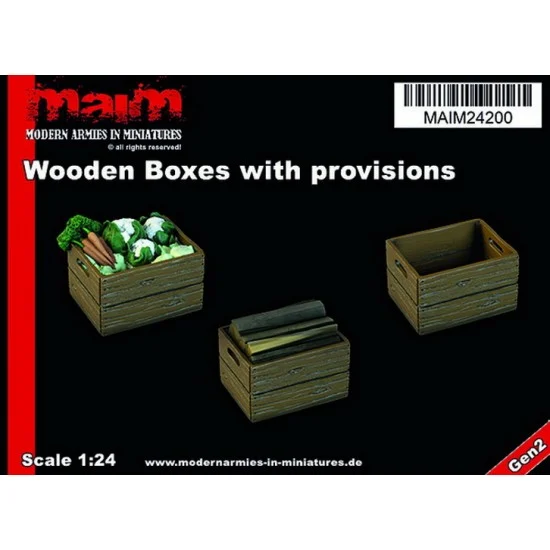 MAiM 24200 1/24 Wooden Boxes Set with Provisions (3pcs, resin) - Scenics & Diorama