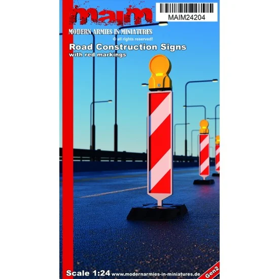 MAiM 24204 1/24 Road Construction Signs #Red Version (5pcs, resin & decals) - Scenics & Diorama