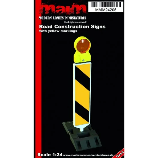 MAiM 24205 1/24 Road Construction Signs #Yellow Version (5pcs, resin & decals) - Scenics & Diorama
