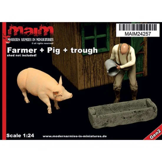 MAiM 24257 1/24 Farmer with Feeding Trough & Pig - Model Figures