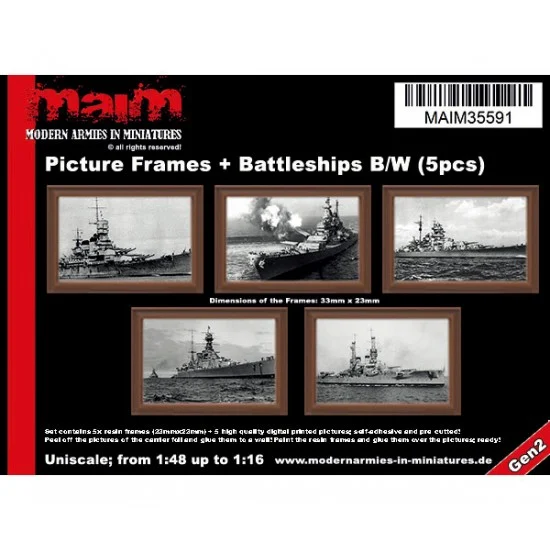 MAiM 35591 1/48 - 1/16 Picture Frames + Battleships Black/White (5pcs)