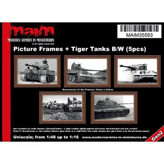MAiM 35593 1/48 - 1/16 Picture Frames + German Tiger Tanks Black/White (5pcs)
