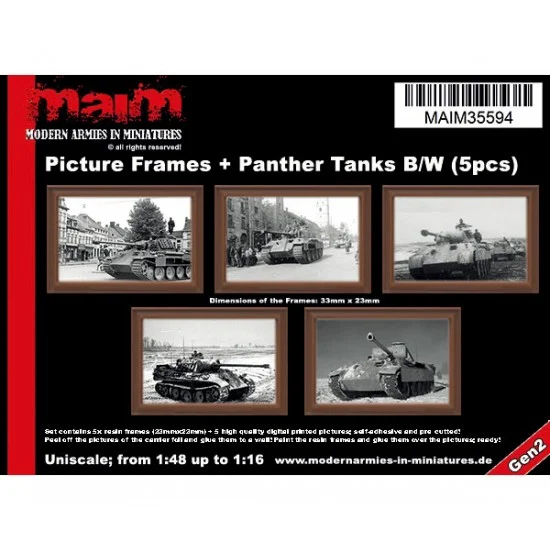 MAiM 35594 1/48 - 1/16 Picture Frames + German Panther Tanks Black/White (5pcs)