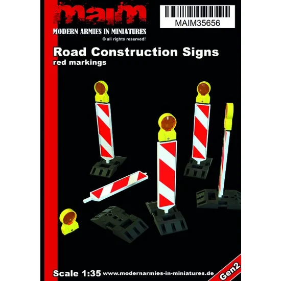 MAiM 35656 1/35 Road Construction Signs #Red Version (5pcs, resin & sticker) - Scenics & Diorama