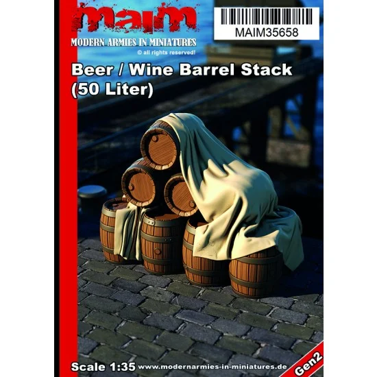 MAiM 35658 1/35 Beer/Wine Barrel Stack #50 Liter (resin) - Scenics & Diorama