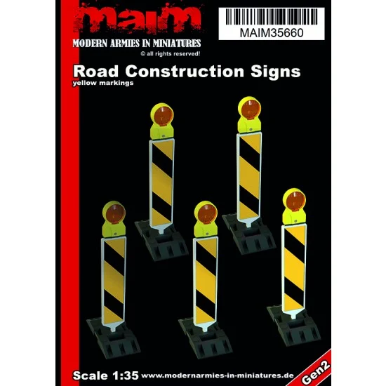 MAiM 35660 1/35 Road Construction Signs #Yellow Version (5pcs, resin & sticker) - Scenics & Diorama