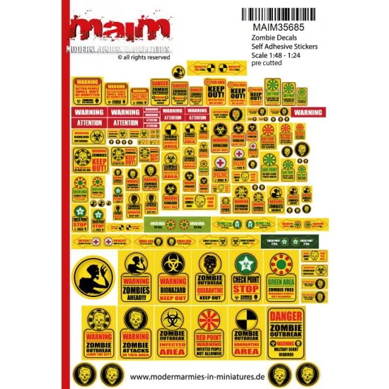 MAiM 35685 1/35 Uniscale Postapocalyptic/Zombie Warning Signs #2 (self adhesive Stickers) - Scenics & Diorama