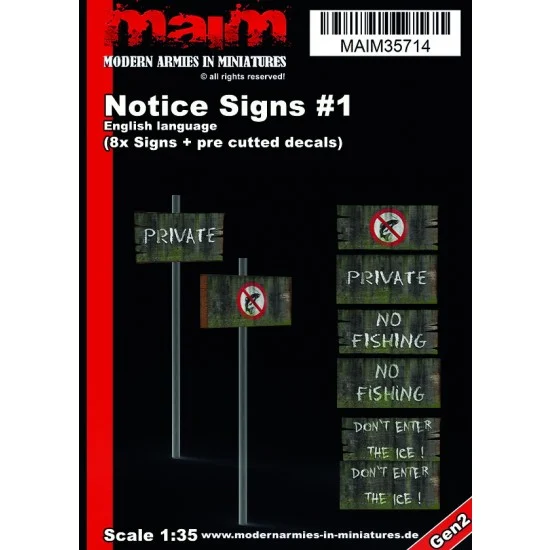 MAiM 35714 1/35 English Notice Signs #1 (no fishing etc.) - Scenics & Diorama