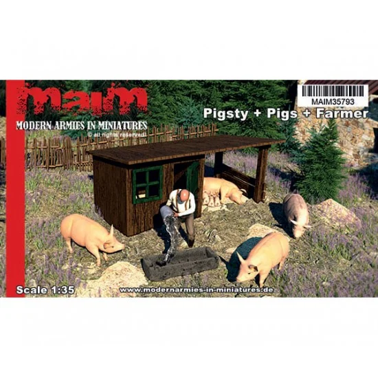 MAiM 35793 1/35 Pigsty/Shed, 4 Pigs & Farmer - Scenics & Diorama