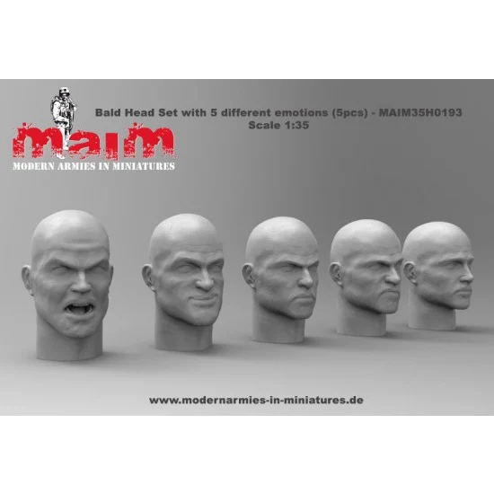 MAiM 35H0193 1/35 Bare Head Set with 5 Different Emotions (5pcs, resin) - Model Figures