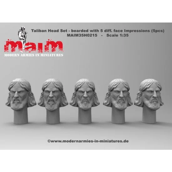 MAiM 35H0215 1/35 Taliban Head Set - Bearded with 5 Different Face Impressions (resin)
