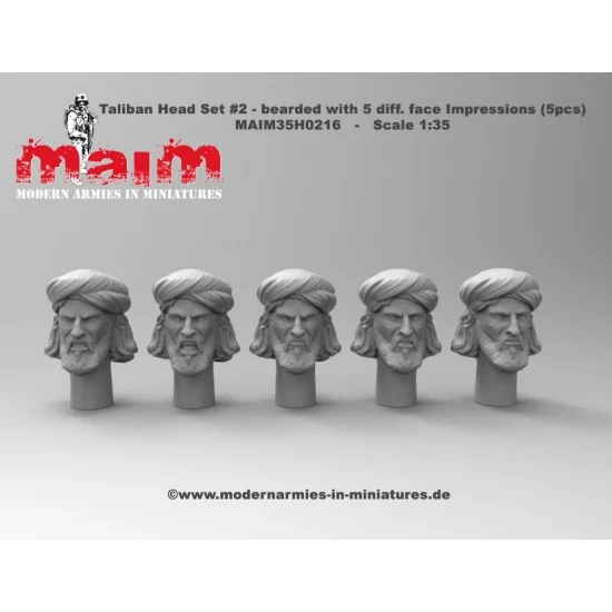 MAiM 35H0216 1/35 Taliban Head Set #2 - Bearded with 5 Different Face Impressions (resin)
