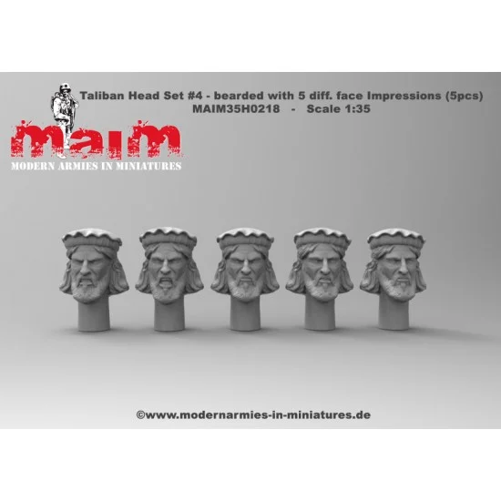 MAiM 35H0218 1/35 Taliban Head Set #4 - Bearded with 5 Different Face Impressions (resin)