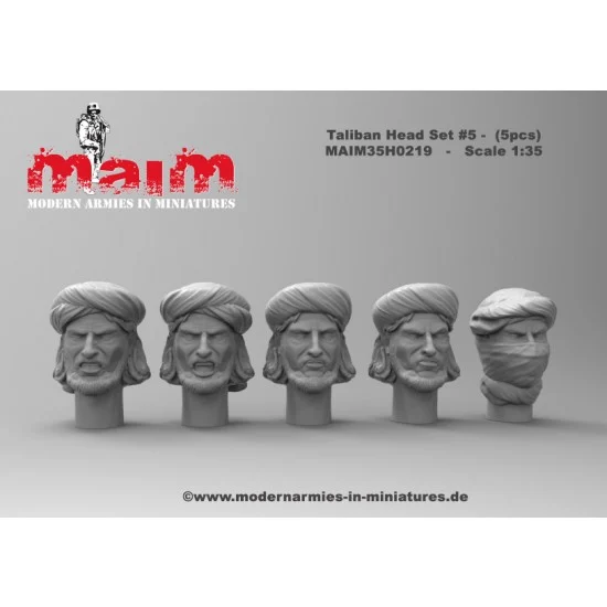 MAiM 35H0219 1/35 Taliban Head Set #5 (5pcs, resin) - Model Figures