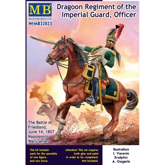 Master Box 32023 1/32 Napoleonic War Dragoon Regiment of the Imperial Guard, Officer (1 figure, 1 horse) - Model Figures