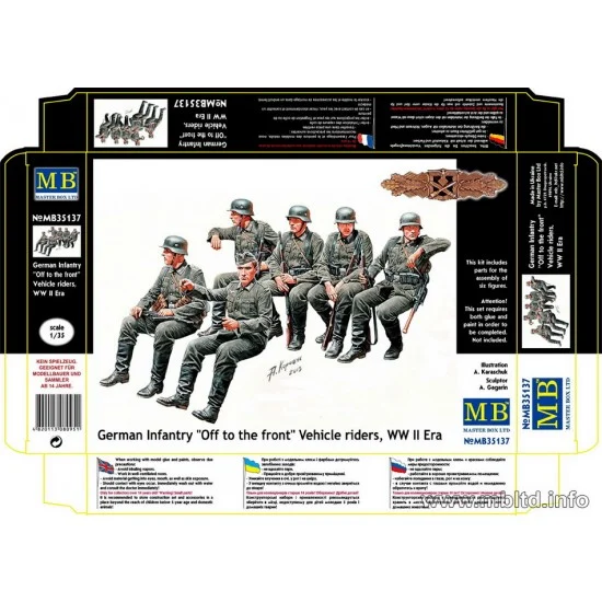 Master Box 35137 1/35 WWII German Infantry "Off to the Front" Vehicle Riders (6 Figures) - Model Figures