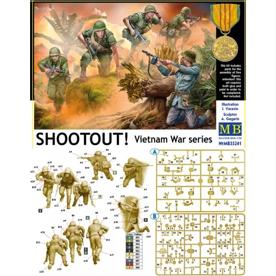 Master Box 35241 1/35 Vietnam War US Soldiers and NV Soldier (4+1 figures with ammunition) - Model Figures
