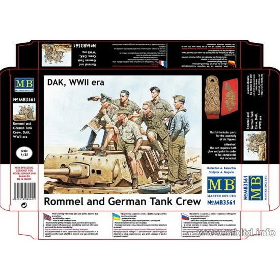Master Box 3561 1/35 WWII DAK Rommel and German Tank Crew (6 Figures) - Model Figures