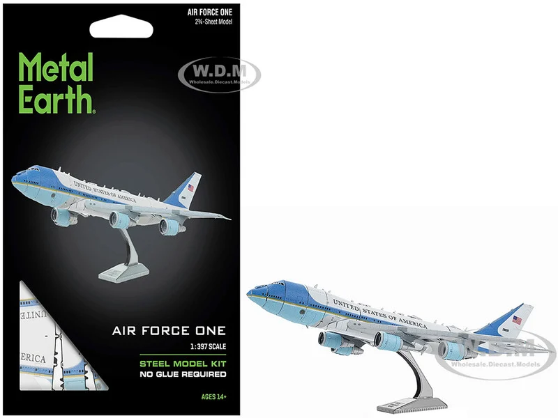 Model Kit Boeing 747 Transport Aircraft "Air Force One Presidential Plane" United States Air Force (Moderate Difficulty) Steel Model by Metal Earth - Military Models