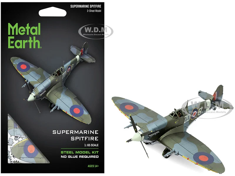 Model Kit Supermarine Spitfire Fighter Aircraft "British Royal Air Force" (Moderate Difficulty) Steel Model by Metal Earth - Military Models