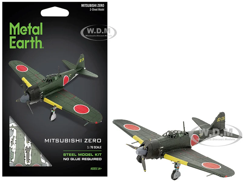 Model Kit Mitsubishi A6M Zero Fighter Aircraft "World War II" Imperial Japanese Navy (Moderate Difficulty) Steel Model by Metal Earth - Mitsubishi Models