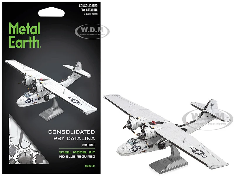 Model Kit Consolidated PBY Catalina Amphibious Aircraft "Miss Pick Up" United States Army Air Forces (Moderate Difficulty) Steel Model by Metal Earth - Military Models