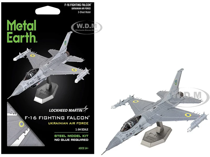 Model Kit Lockheed Martin F-16 Fighting Falcon Aircraft "Ukrainian Air Force" (Moderate Difficulty) Steel Model by Metal Earth