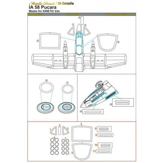 Metallic Details MDM4812 1/48 IA 58 Pucara Masking for Kinetic kits - Model Planes