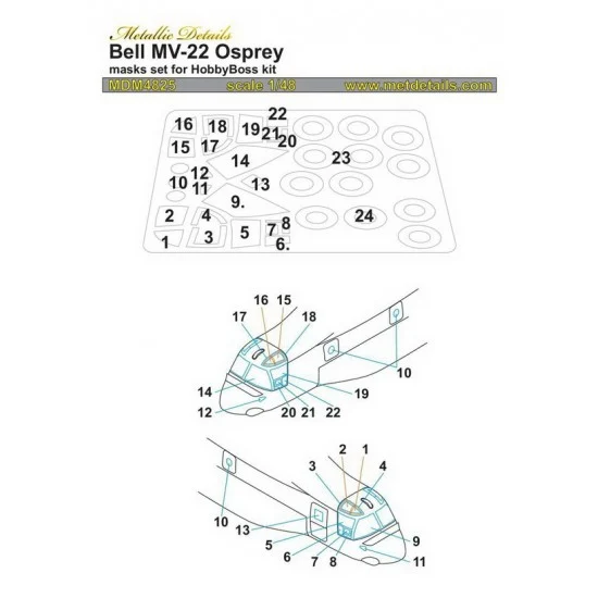 Metallic Details MDM4825 1/48 Bell MV-22 Osprey. Masks for HobbyBoss kits