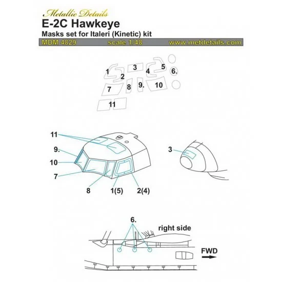Metallic Details MDM4829 1/48 Northrop Grumman E-2C Hawkeye Masks for Italeri, Kinetic kits