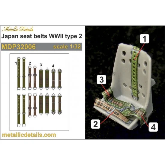 Metallic Details MDP32006 1/32 WWII Japanese Seatbelts 3D Decals Type #2 - Model Planes