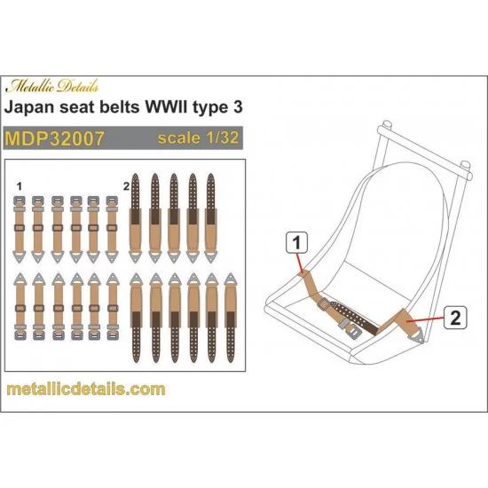 Metallic Details MDP32007 1/32 WWII Japanese Seatbelts 3D Decals Type #3 - Model Planes