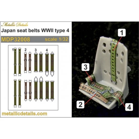 Metallic Details MDP32008 1/32 WWII Japanese Seatbelts 3D Decals Type #4 - Model Planes
