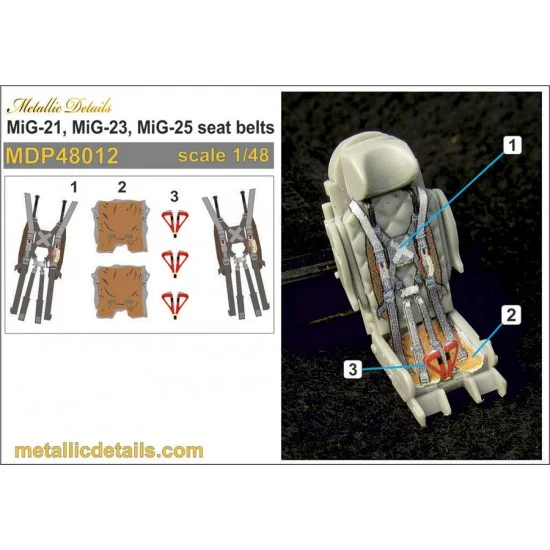 Metallic Details MDP48012 1/48 MiG-21, MiG-23, MiG-25 Seatbelts 3D Decals