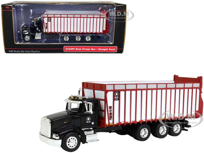 Peterbilt Truck Black with Meyer Manufacturing 8126RT Boss Forage Box 1/64 Diecast Model by SpecCast - Peterbilt Models