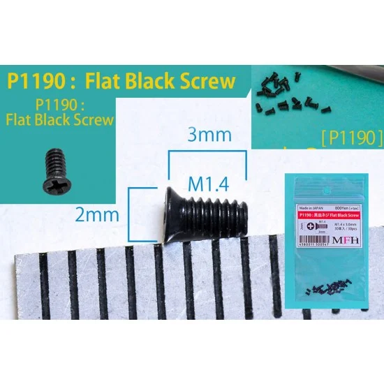 Model Factory Hiro P1190 Flat Black Screw (M1.4 x 3mm, 30pcs) - Hobby Tools & Supplies