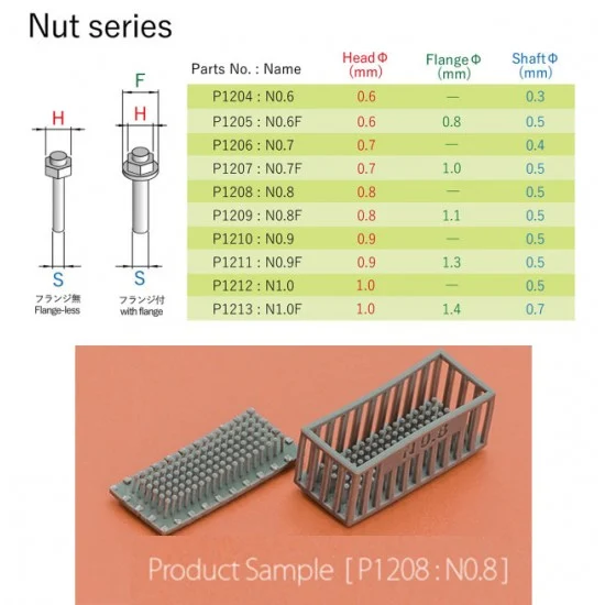 Model Factory Hiro P1204 3D Printed Nut (head: 0.6mm, shaft: 0.3mm, 100pcs) - Hobby Tools & Supplies
