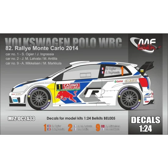 MF-Zone DC2433 1/24 Volkswagen Polo WRC 82nd Rallye Monte Carlo 2014 Decal for Belkits BEL-005