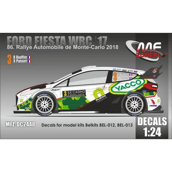 MF-Zone DC2448 1/24 Ford Fiesta WRC '17 Bouffier Monte-Carlo 2018 Decal for Belkits BEL012, BEL013.