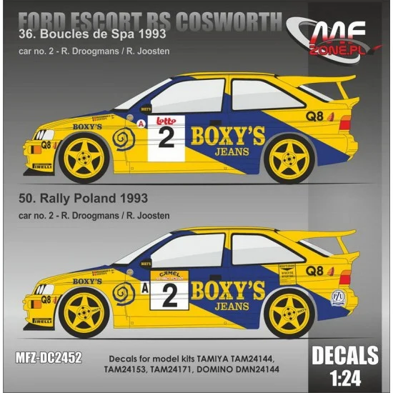 MF-Zone DC2452 1/24 Ford Escort RS Cosworth R. Droogmans 50. Rally Poland 1993 Decal for Tamiya