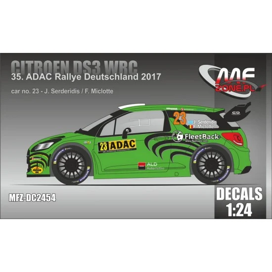 MF-Zone DC2454 1/24 Citroen DS3 WRC Serderidis 35th ADAC Rallye Deutschland 17 Decal for Heller