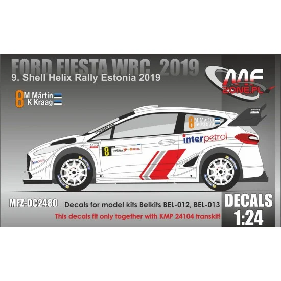 MF-Zone DC2480 1/24 Ford Fiesta WRC 2019 M. Martin9th Shell Helix Rally Estonia 19 Decal for BELKITS