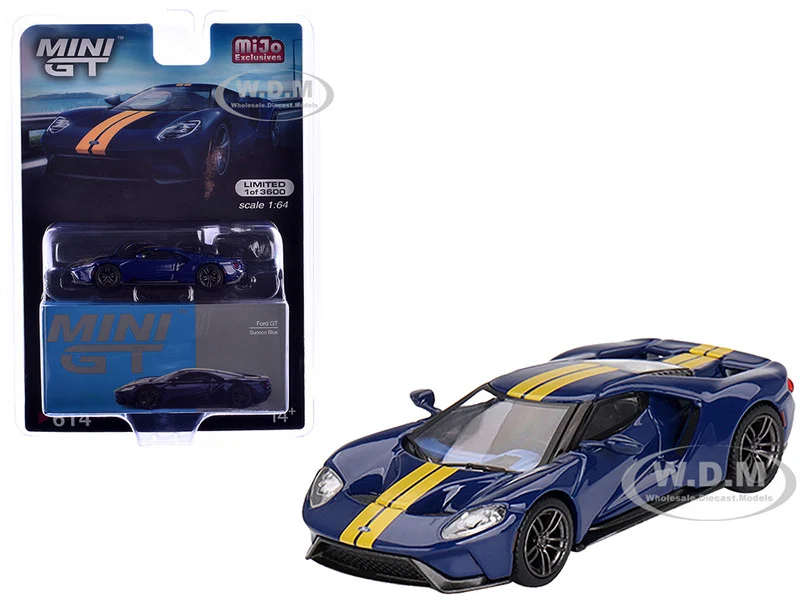 Ford GT Sunoco Blue with Yellow Stripes Limited Edition to 3600 pieces Worldwide 1/64 Diecast Model Car by Mini GT - Ford Models